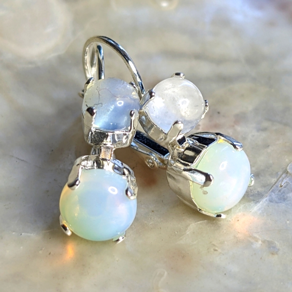 White Opal/Opalite Earrings in Sterling Plated